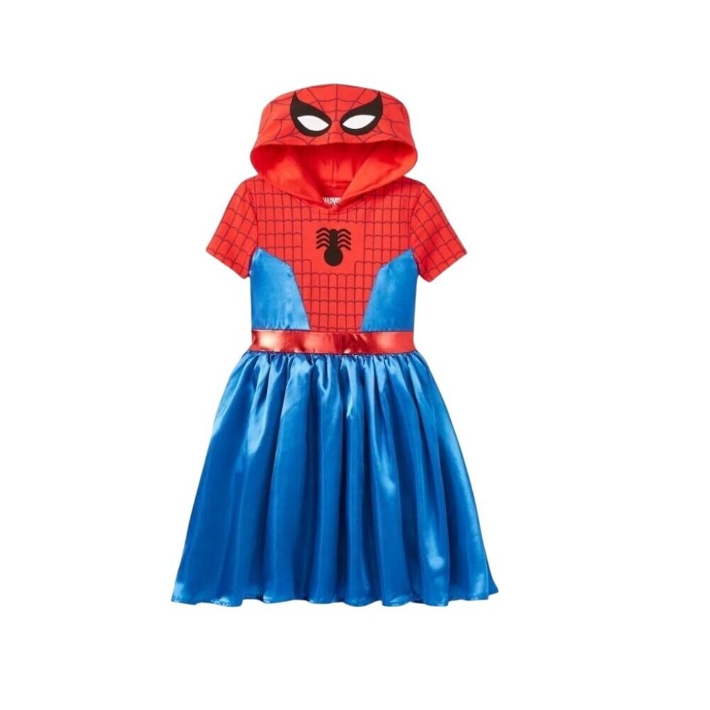 Marvel Spider-Man Girls Hooded Red Blue Dress Size 2X Tulle Satin Skirt Cosplay